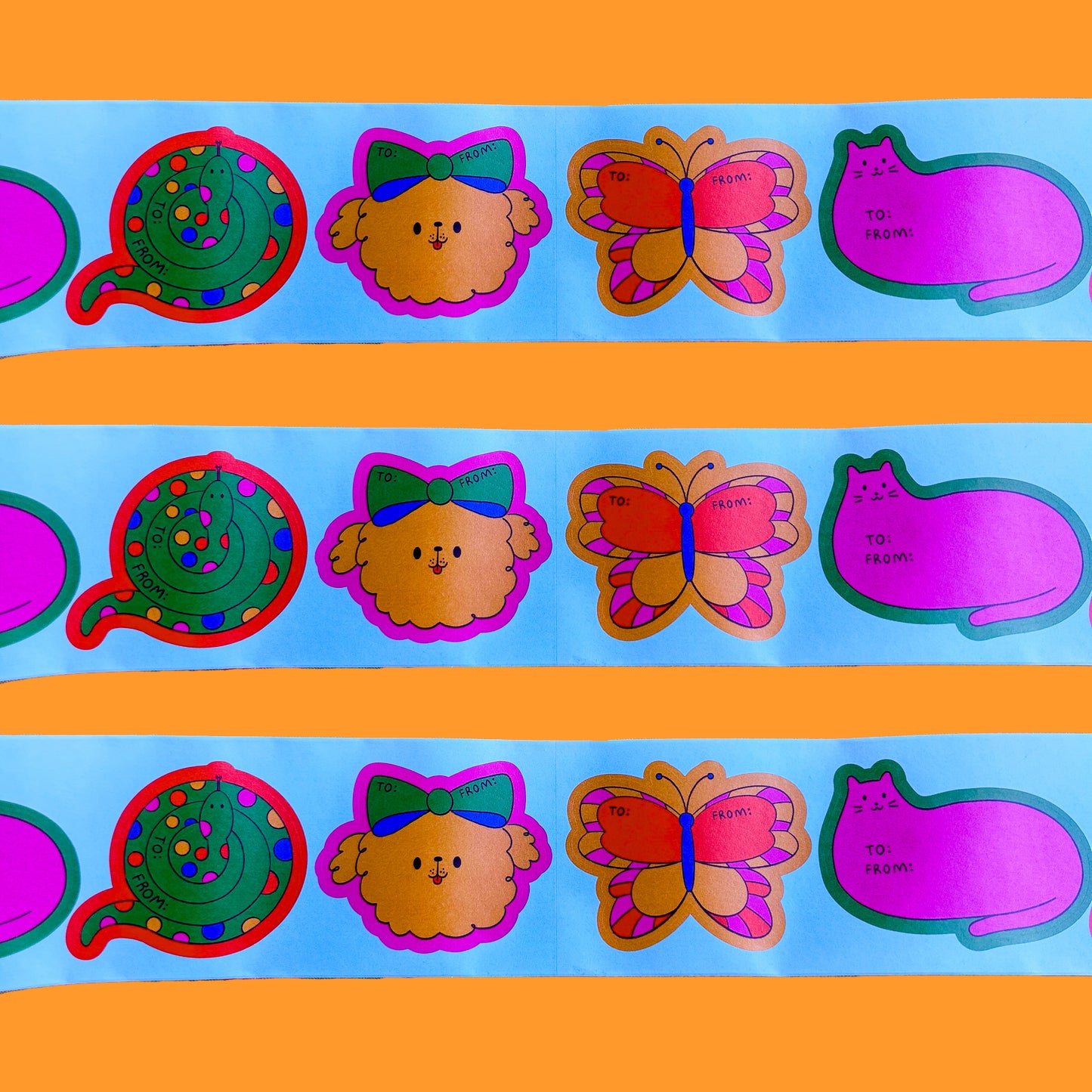 Playful Gift Tag Sticker Roll – 4 Unique Designs